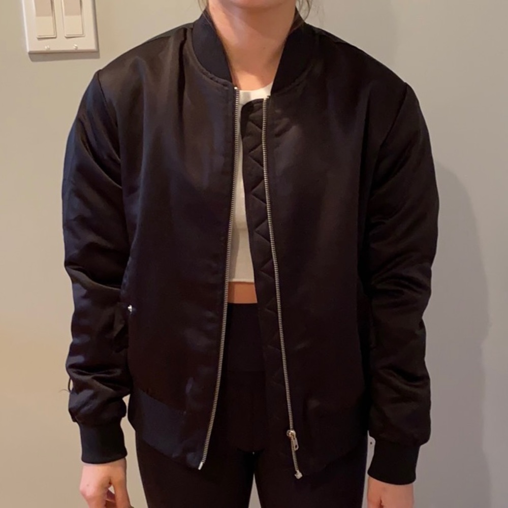 Silk Black Bomber with Lace Up Details
